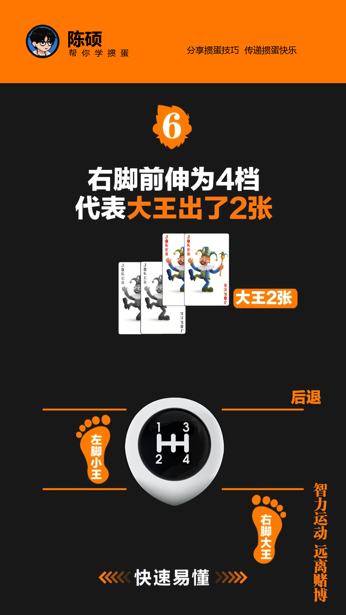 右脚后退代表大王出了 2 张